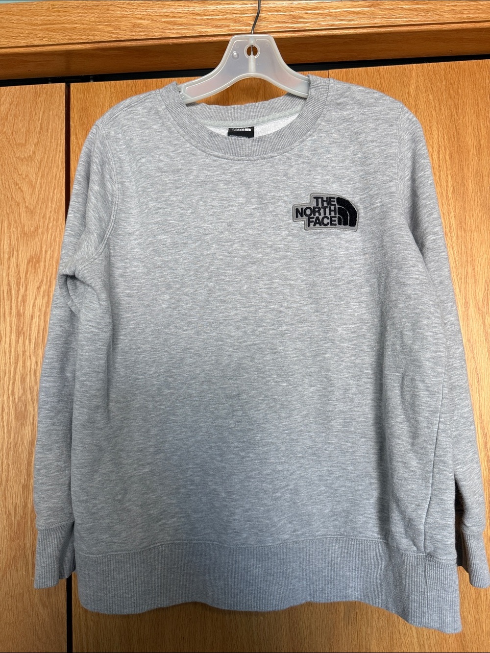 The North Face Light Heather Gray Crew Sweatshirt with Black Logo
